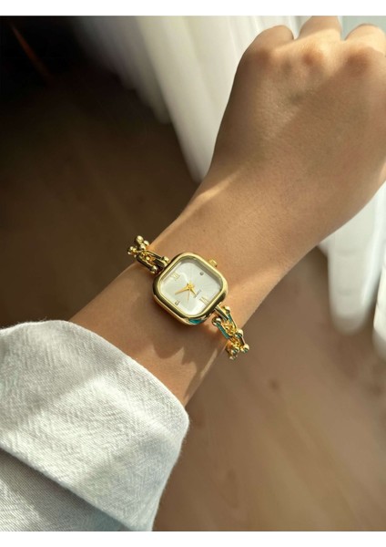 Kare Kadran Zincir Kordonlu Çelik Gold Minimal Kadın Kol Saati -32 modelleri