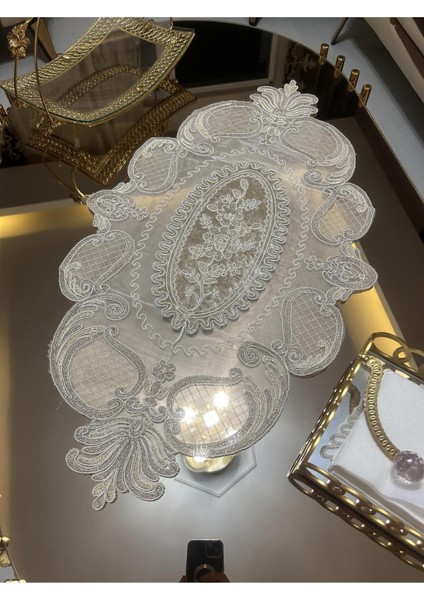 Kadife Salon Takımı 3 Parça Kapiçino Renkli Runner ve Sehpa Örtüsü