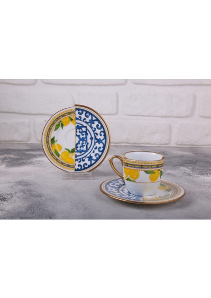 12 Parça 6 Kişilik Porselen Türk Kahvesi Fincan Takımı Lmn Serisi