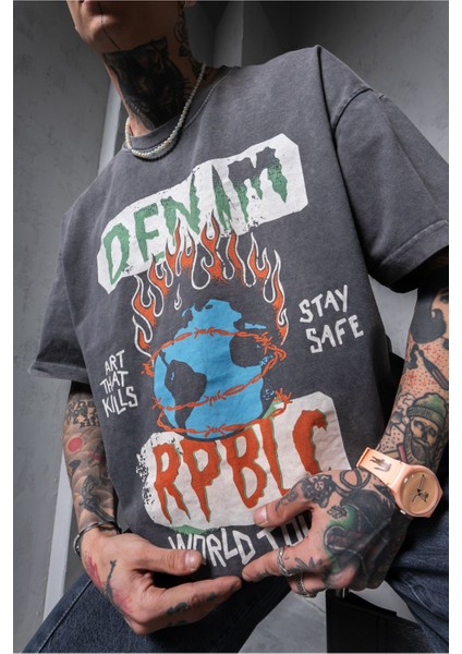 Erkek Füme Tişört Oversize Bol Kesim %100 Pamuk fırsatları