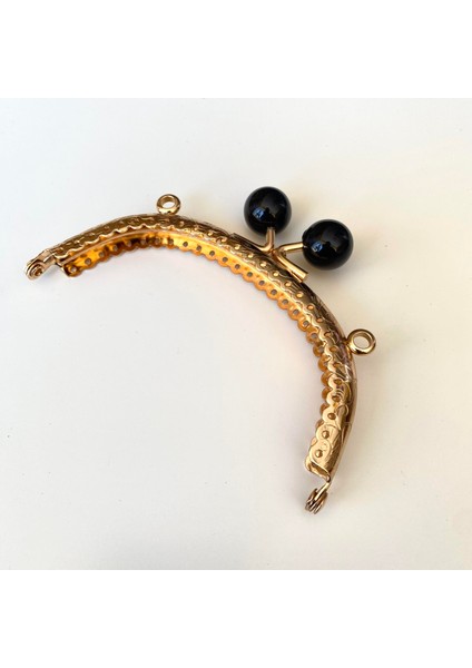 Oval Siyah Inci Boncuklu Işleme Baskılı Çanta ve Cüzdan Bursu - Klipsi Altın 10.5 cm BA-0103