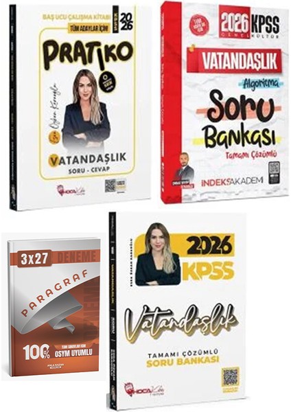 Indeks + Hoca Kafası 2026 Kpss Vatandaşlık Pratiko + Soru + Paragraf Deneme 4 Lü Set
