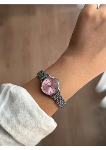 Yuvarlak Pembe Kadranlı Ince Gümüş Kordon Minimal Kadın Kol Saati - 41 fiyatları