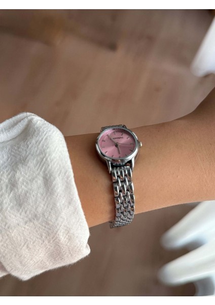 Yuvarlak Pembe Kadranlı Ince Gümüş Kordon Minimal Kadın Kol Saati - 41 modelleri