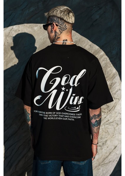 Erkek Siyah Oversize Baskılı Bol Kesim Tişört %100 Pamuk modelleri