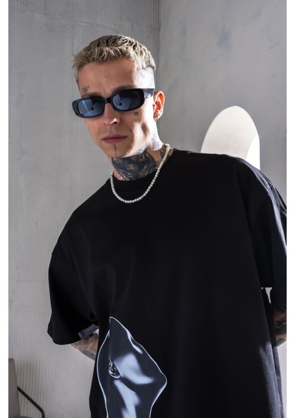 Siyah Oversize Tişört Baskılı Bol Kesim Tişört %100 Pamuk fiyatları