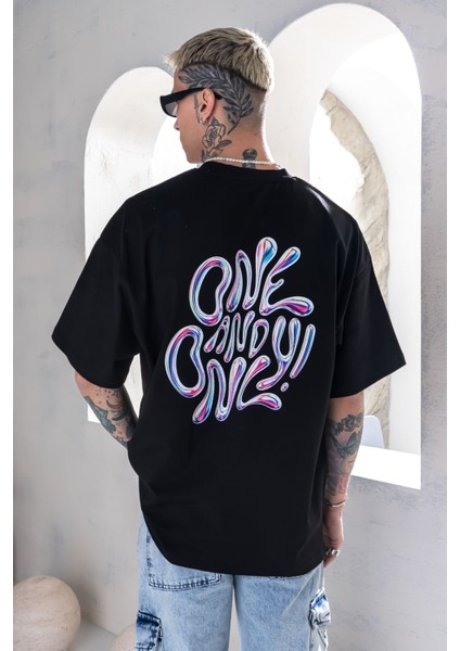 Siyah Oversize Tişört Baskılı Bol Kesim Tişört %100 Pamuk modelleri
