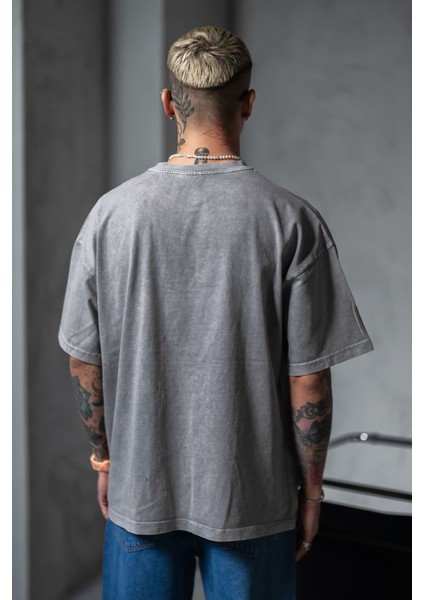 Erkek Gri Oversize Tişört Bol Kesim %100 Pamuk fırsatları