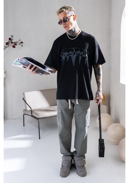 Erkek Lacivert Oversize Tişört Baskılı %100 Pamuk fiyatları