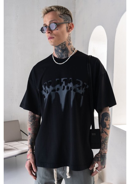 Erkek Lacivert Oversize Tişört Baskılı %100 Pamuk modelleri