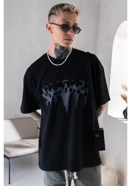 Erkek Lacivert Oversize Tişört Baskılı %100 Pamuk fırsatları