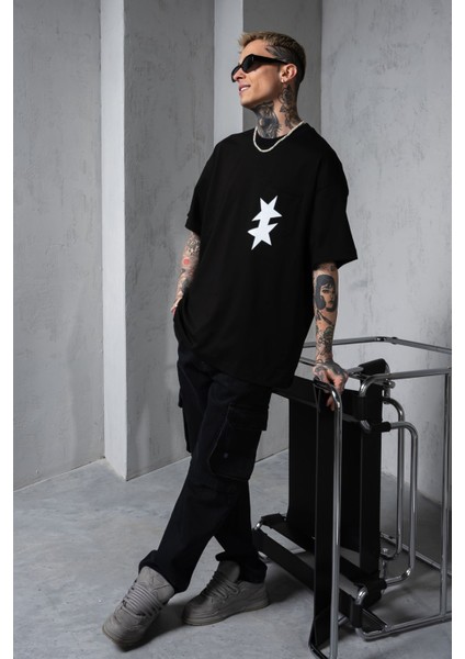 Siyah Oversize Tişört Baskılı Bol Kesim %100 Pamuk fiyatları