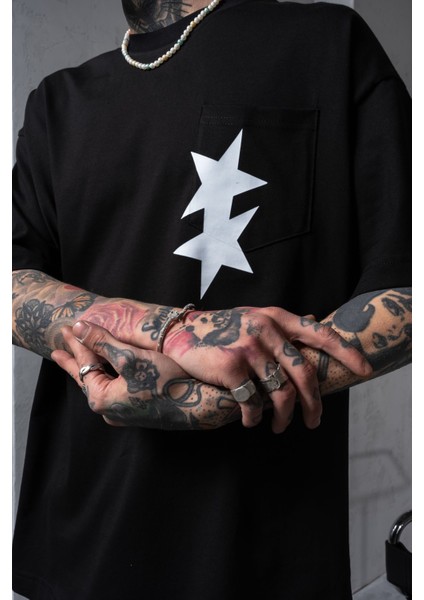 Siyah Oversize Tişört Baskılı Bol Kesim %100 Pamuk fırsatları