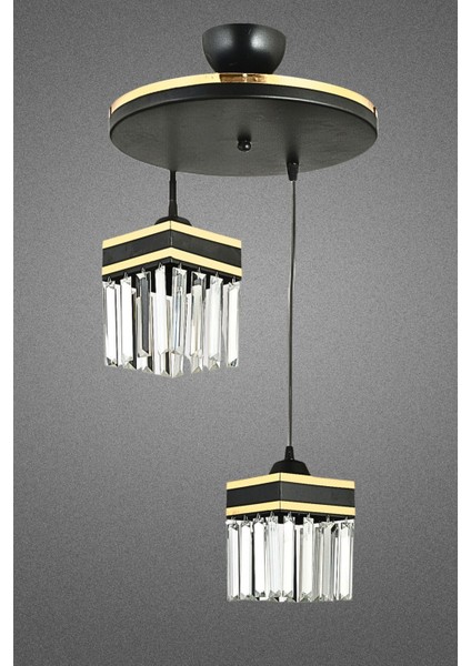 Şık 2'li Siyah Kristal Sarkıt Avize, Sarı Şeritli Kare Tasarım fiyatları