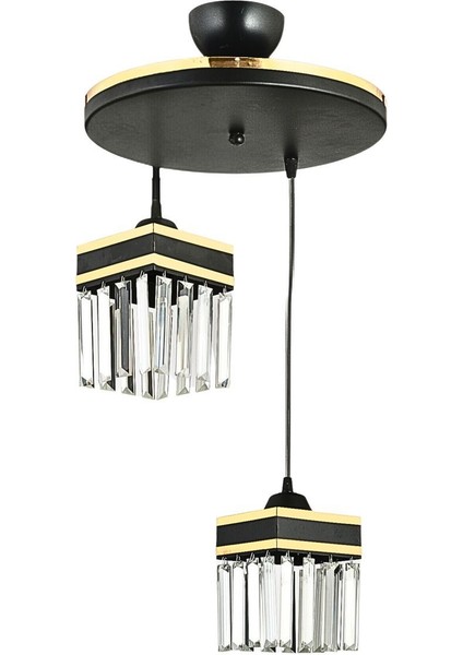 Şık 2'li Siyah Kristal Sarkıt Avize, Sarı Şeritli Kare Tasarım modelleri