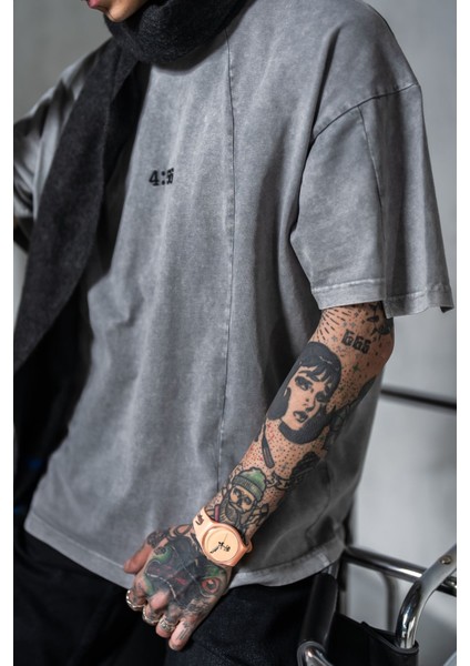 Erkek Gri Oversize Bol Kesim Tişört %100 Pamuk fırsatları