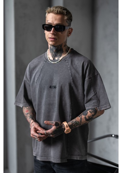 Erkek Antrasit Oversize Bol Tişört %100 Pamuk