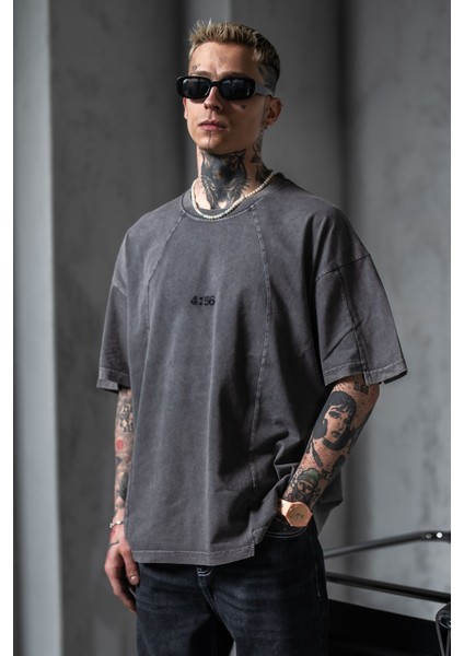 Erkek Antrasit Oversize Bol Tişört %100 Pamuk modelleri