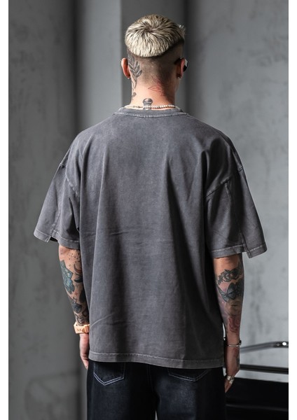 Erkek Antrasit Oversize Bol Tişört %100 Pamuk fırsatları