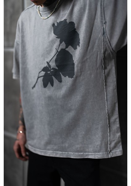 Gri Oversize Tişört Yıkamalı Bol Kesim %100 Pamuk fırsatları