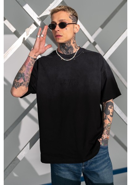 Erkek Siyah Oversize Tişört Bol Kesim %100 Pamuk