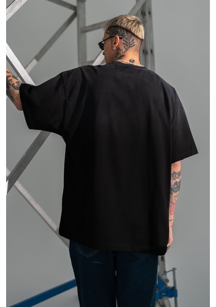 Erkek Siyah Oversize Tişört Bol Kesim %100 Pamuk indirimleri