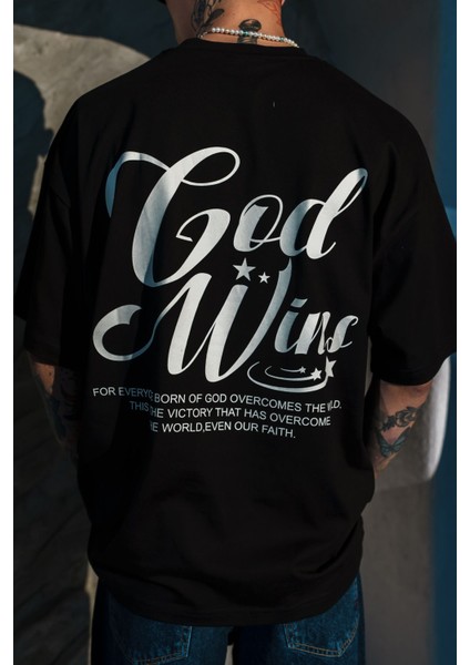 Erkek Siyah Oversize Baskılı Bol Kesim Tişört %100 Pamuk indirimleri