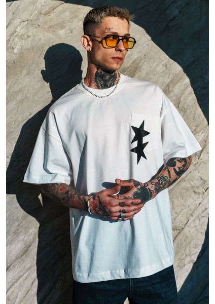 Erkek Oversize Bol Kesim Beyaz Tişört %100 Pamuk