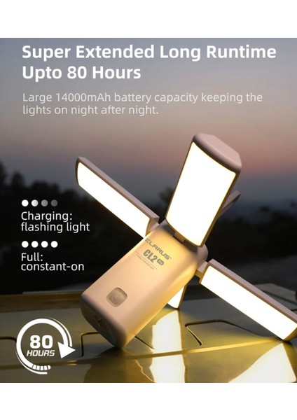 Cl2 Pro 14000 Mah Powerbank Kapasiteli Katlanabilir Kamp Lambası, 360° Aydınlatma (Krem)