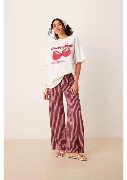 Trend Kadın Cherry Pop Kiraz Oversize Tişört - %100 Pamuk Beyaz modelleri