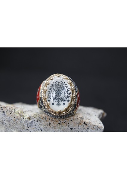 Türk Bayrak Işlemeli Mineli 925 Ayar Erkek Gümüş Yüzük modelleri