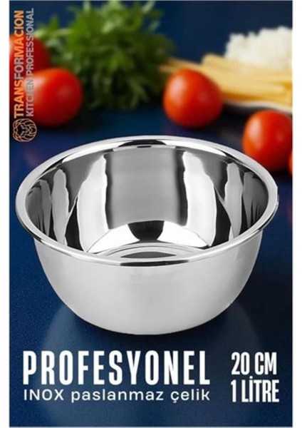 Çok Renkli Paslanmaz Çelik Karıştırma Kabı, 20 Cm, 1 Litre, Profesyonel Kullanım
