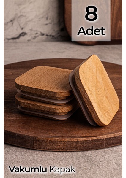 8'li Ahşap Kare Kapak, Vakumlu, Uyumlu, Şık ve Dayanıklı Tasarım