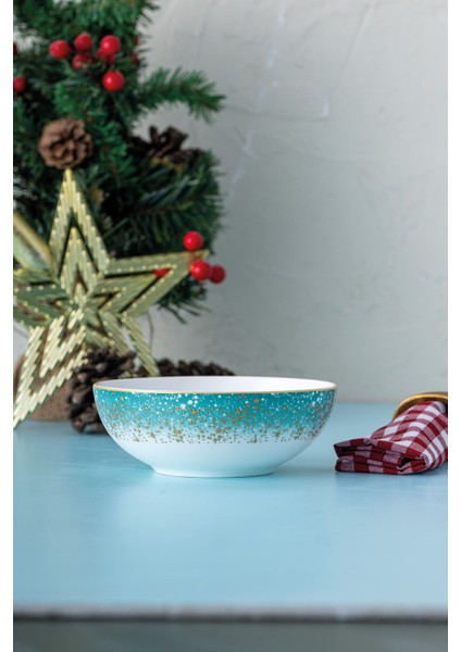 Mavi 14 cm Yılbaşı Porselen Kase, Şık ve Zarif Tasarım