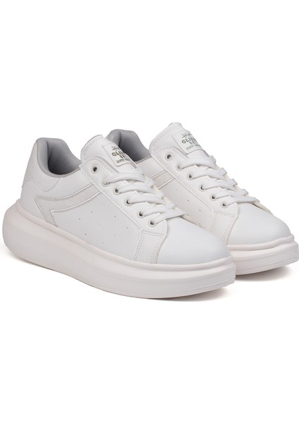 Kadın Beyaz Simli Rahat Günlük Sneaker Spor Ayakkabı