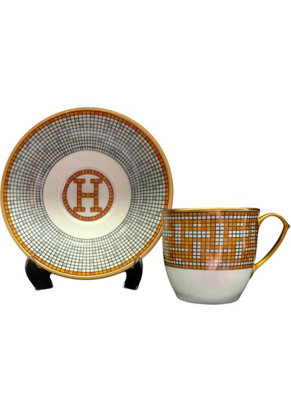 4 Parça 2 Kişilik Porselen Türk Kahvesi Fincan Takımı Hny Turuncu Serisi