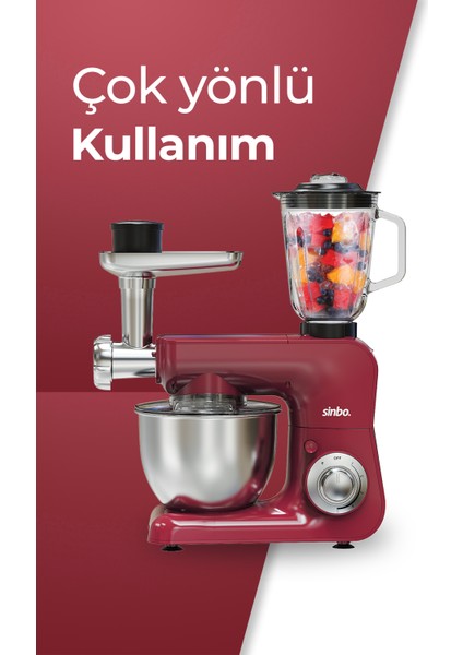 SMX-2775 Çok Amaçlı 3ın1 Mutfak Şefi Hamur Yoğurma Kıyma Makinesi Blender 1500W Kırmızı modelleri