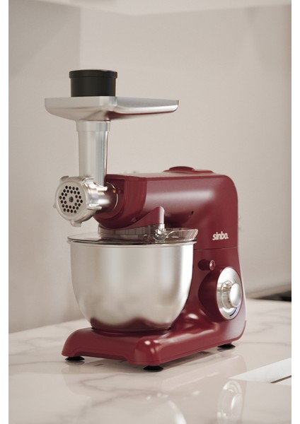 SMX-2775 Çok Amaçlı 3ın1 Mutfak Şefi Hamur Yoğurma Kıyma Makinesi Blender 1500W Kırmızı