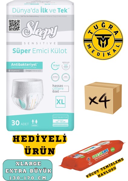 Külotlu Hasta Bezi Xlarge Beden 120 Adet (4paket) (Hediyeli)