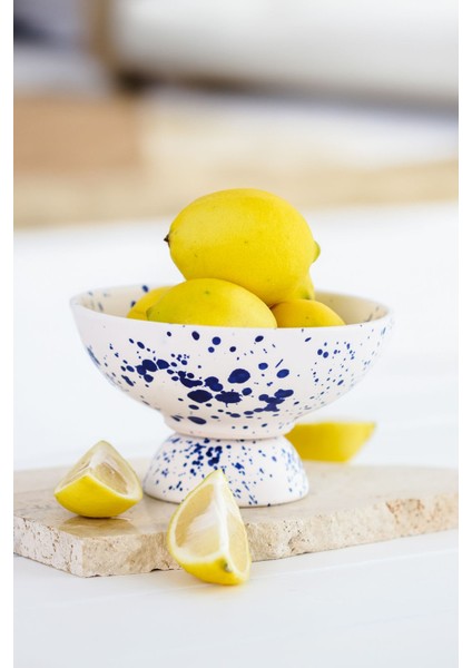 Lacivert Benekli Seramik Sunum Kasesi, 13.5 Cm, Tatlı, Kahvaltılık, Dondurma, Çerez Için Ideal