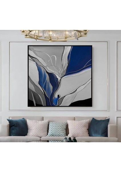 |metal Çerçeveli Kanvas Tablo Lacivert Gümüş Soyut Model 01 |ckkare