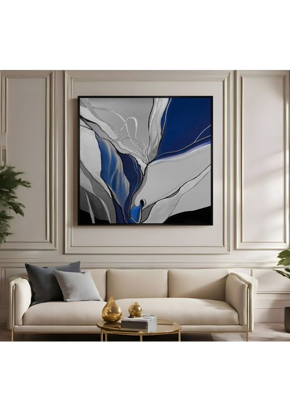 |metal Çerçeveli Kanvas Tablo Lacivert Gümüş Soyut Model 01 |ckkare fiyatları