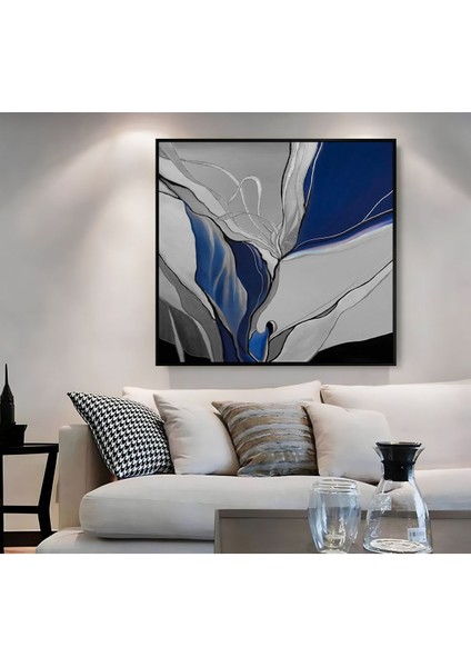 |metal Çerçeveli Kanvas Tablo Lacivert Gümüş Soyut Model 01 |ckkare modelleri