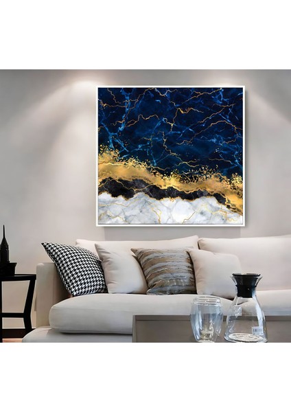 |metal Çerçeveli Kanvas Tablo Lacivert Gold Soyut Modeli |ckkare
