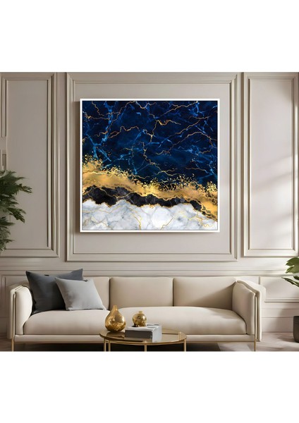 |metal Çerçeveli Kanvas Tablo Lacivert Gold Soyut Modeli |ckkare fiyatları