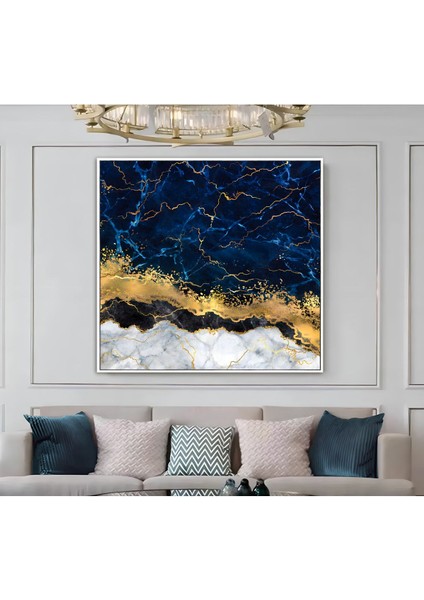 |metal Çerçeveli Kanvas Tablo Lacivert Gold Soyut Modeli |ckkare modelleri