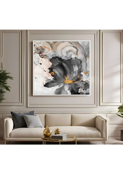 |metal Çerçeveli Kanvas Tablo Siyah-Gold Soyut Çiçek Desen |ckkare fiyatları