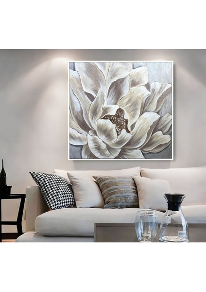 |metal Çerçeveli Kanvas Tablo Gri-Krem Soyut Çiçek Desen |ckkare fiyatları