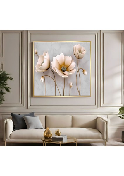 |metal Çerçeveli Kanvas Tablo Krem Çiçek Modeli 04 |ckkare