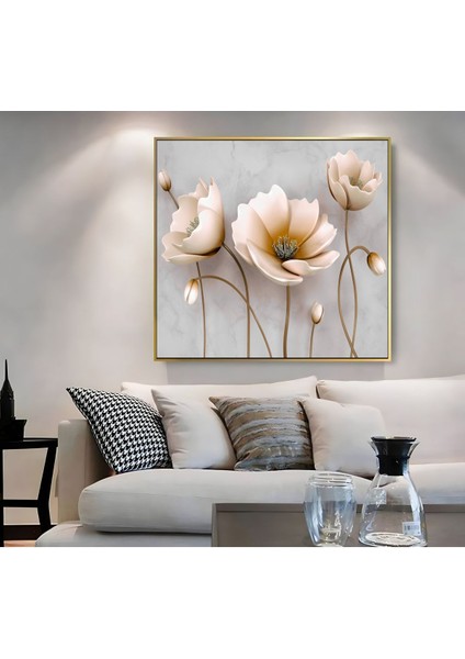 |metal Çerçeveli Kanvas Tablo Krem Çiçek Modeli 04 |ckkare fiyatları